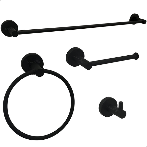 Kit Acessórios Para Banheiro Preto Fosco Inox 304 4 Peças Sup