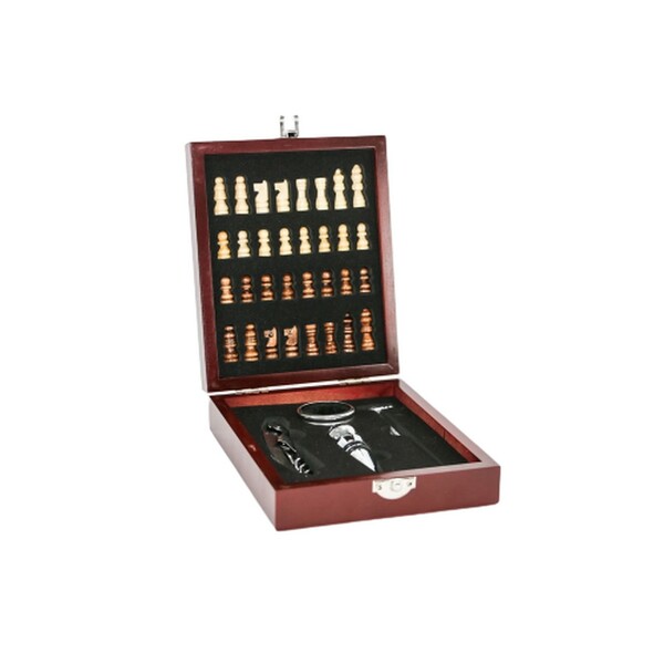 Kit Acessórios Para Vinho 5 Peças Com Jogo De Xadrez