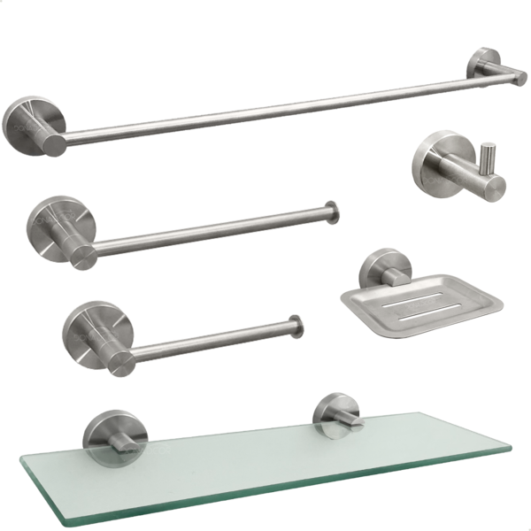 Kit Acessórios Porta Shampo Vidro Saboneteira Toalheiro 60cm