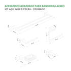 Kit Acessórios Quadrado Luxo Banheiro Inox 5 Peças Cromado