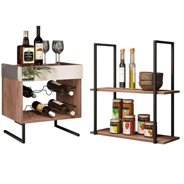 Kit Adega Com Espelho E Prateleira Aurora Demolição Preto