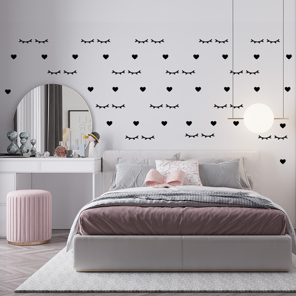Kit Adesivo Decorativo De Parede Infantil Cílios E Coração -