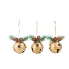 Kit Adorno De Natal Plástico Dourado Cromus 7x9cm 3 Unidades