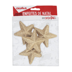 Kit Adorno Estrela para Árvore Plástico Ouro 9x8,5x2cm Cromus