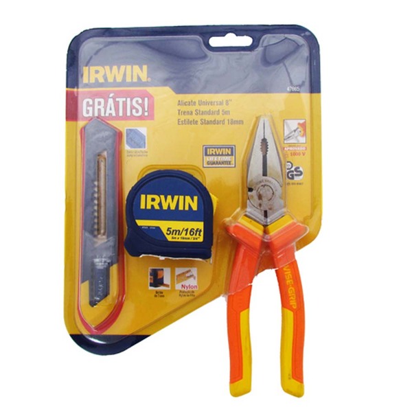 Kit Alicate Universal + Trena 5m + Estilete Irwin Iw47865