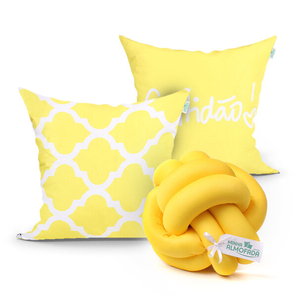 Kit Almofada Amarela Decorativa 2 Unidades 45cm X 45cm Com En