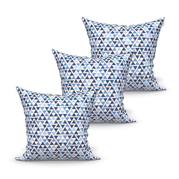 Kit Almofada Azul Geométrica Grande Kit 3 Unidades 60cm X 60c