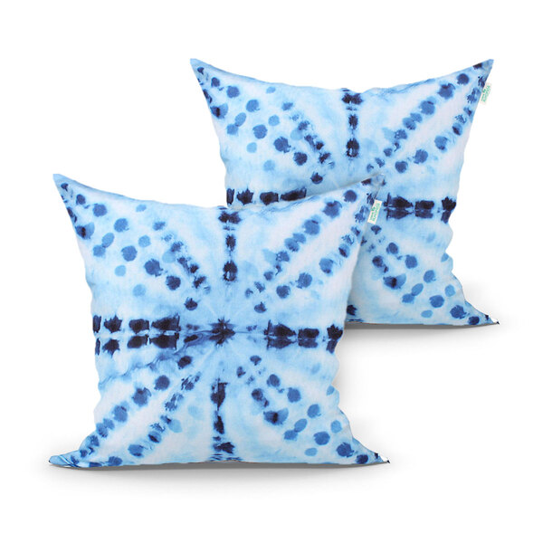 Kit Almofada Azul Tie Dye Estampada Kit 2 Unidades 45cm X 45c