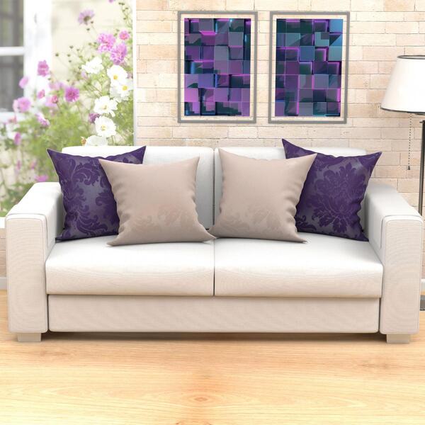 Kit Almofada De Sala Decorativa Grande Bege E Roxa 4 Unidades