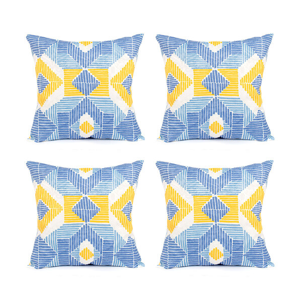 Kit Almofada Decorativa Amarela Geométrica Estampada 4 Unidad