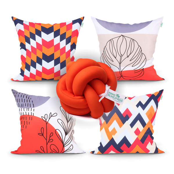 Kit Almofada Decorativa Para Sala Estampada Laranja 4 Unidade