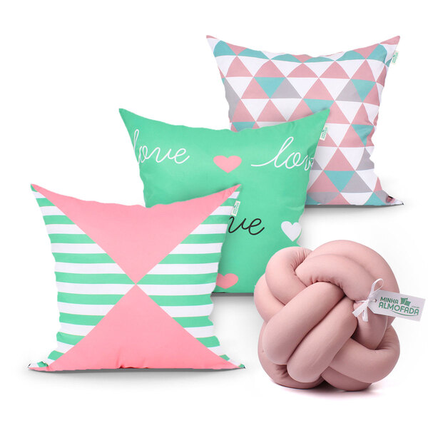 Kit Almofada Estampada Rosê Para Quarto 3 Unidades 45cm X 45c
