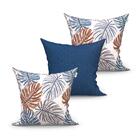 Kit Almofada Floral Realce E Azul Lisa 3 Unidades 45cm X 45cm