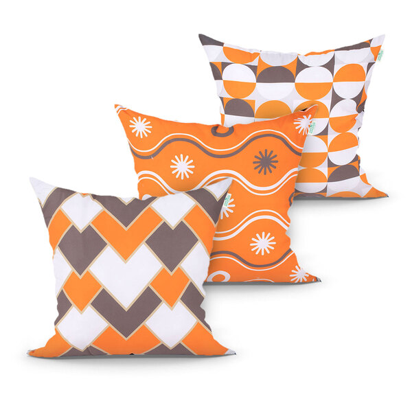Kit Almofada Geométrica Laranja Para Sala Estampada Decorativ