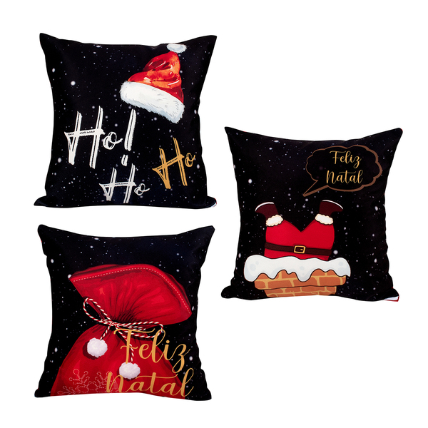 Kit Almofada Natal Estampada Decorativa 3 Unidades 40cm X 40c