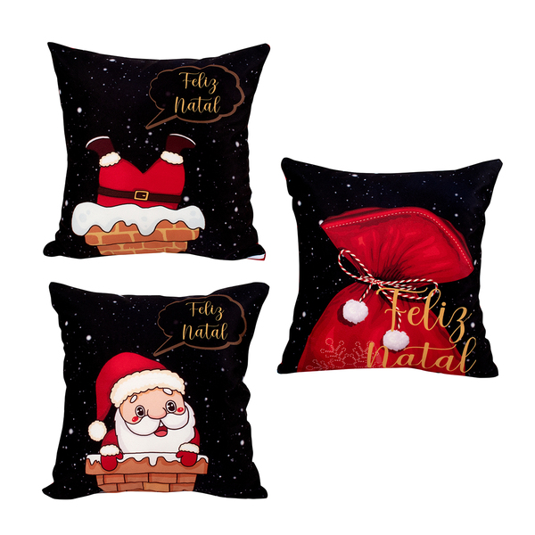 Kit Almofada Natalina Estampada Decorativa 3 Unidades 40cm X