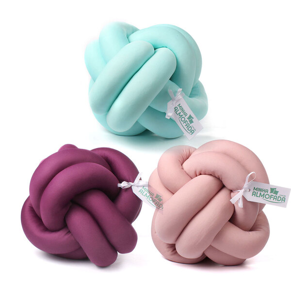 Kit Almofada Nó Coloridas Rosê, Roxo E Verde Água 3 Unidades