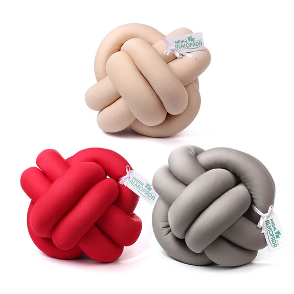 Kit Almofada Nó Escandinavo Bege, Cinza E Vermelha 3 Unidades