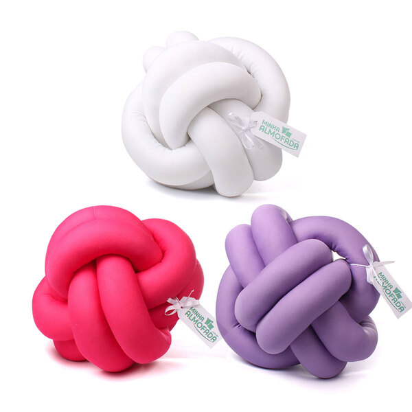 Kit Almofada Nó Escandinavo Lilás, Branco E Pink 3 Unidades