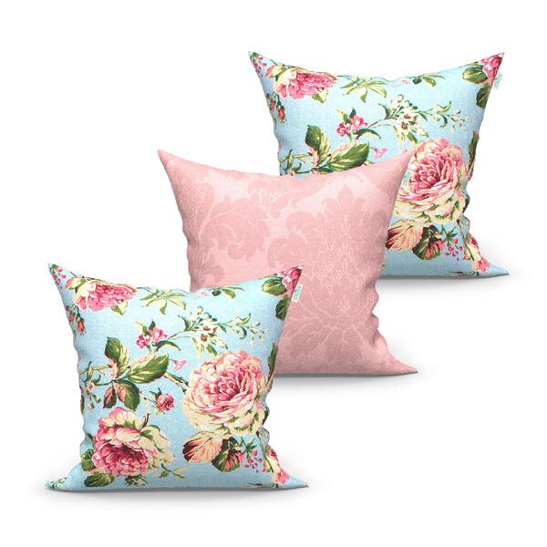 Kit Almofada Para Sala Floral 3 Unidades 45cm X 45cm Tecido J
