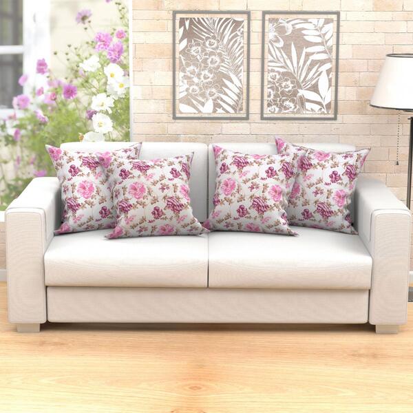 Kit Almofada Para Sala Rosa Floral Decorativa 4 Unidades 60cm