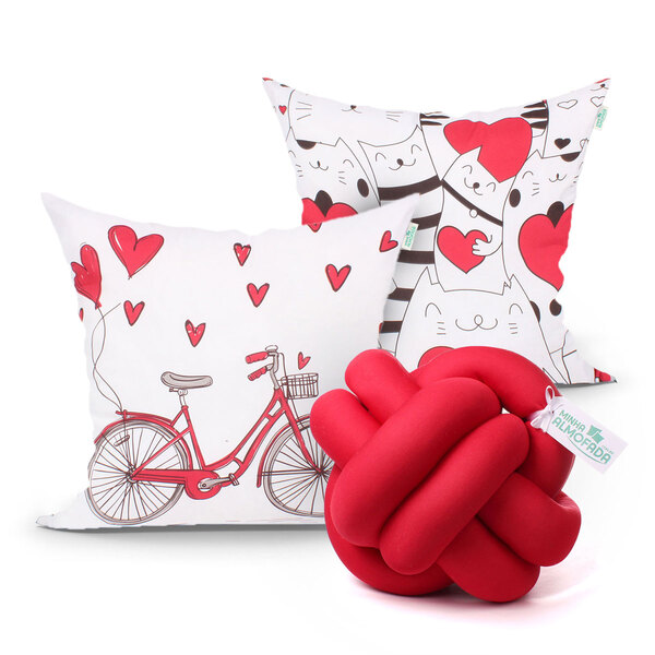 Kit Almofada Para Sala Vermelha Estampada 2 Unidades + Almofa