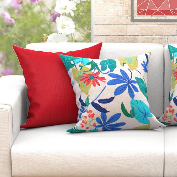 Kit Almofada Para Sala Vermelha Estampada Floral Grande 60cm