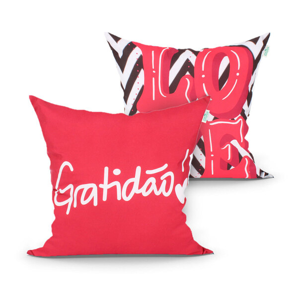 Kit Almofada Para Sofá Vermelha Gratidão Estampada 45cm X 45c
