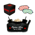 Kit Almofada Pipoca Filme, Eu E Você + Cubo + 2 Máscaras Preto
