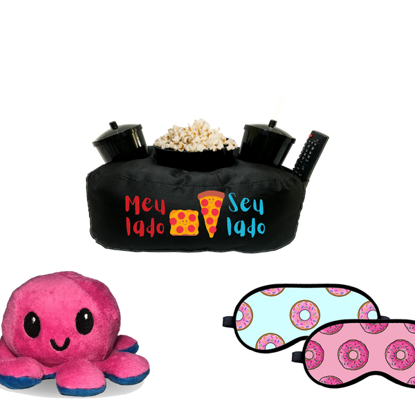 Kit Almofada Pipoca Meu Lado E Seu Lado + Polvo + 2 Máscaras