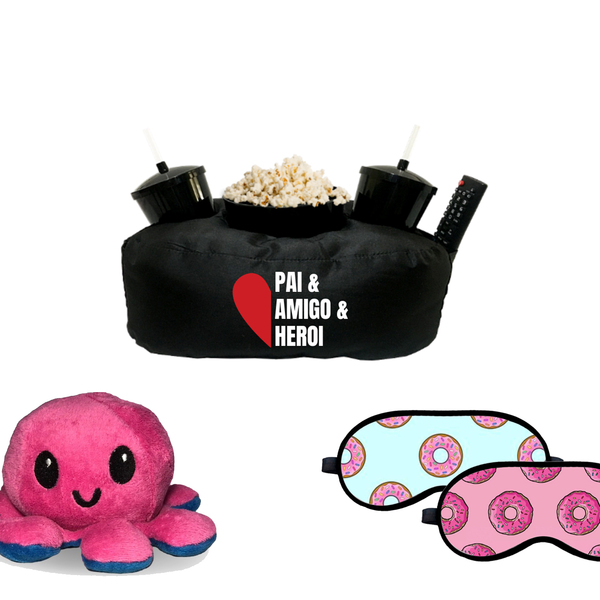 Kit Almofada Pipoca Pai Amigo Heroi + Polvo + 2 Máscaras Preto