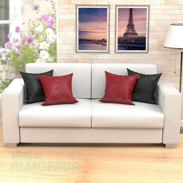 Kit Almofada Preta E Vermelha 4 Unidades 45cm X 45cm Com Refil