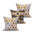 Kit Almofada Preta Geométrica Estampada Grande Kit 3 Unidades