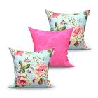 Kit Almofada Sala Rosa E Estampada 3 Unidades 45cm X 45cm Tec