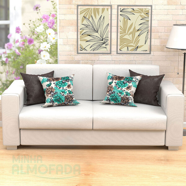 Kit Almofada Tabaco E Floral 4 Unidades 45cm X 45cm Com Refil