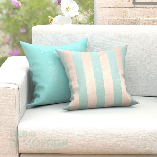 Kit Almofadas Decorativas Para Sala Listras Azul Tiffany 45cm