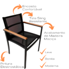 Kit Amélia Mesa Ripada 1,40m + 6 Poltronas + 2 Espreguiçadeir