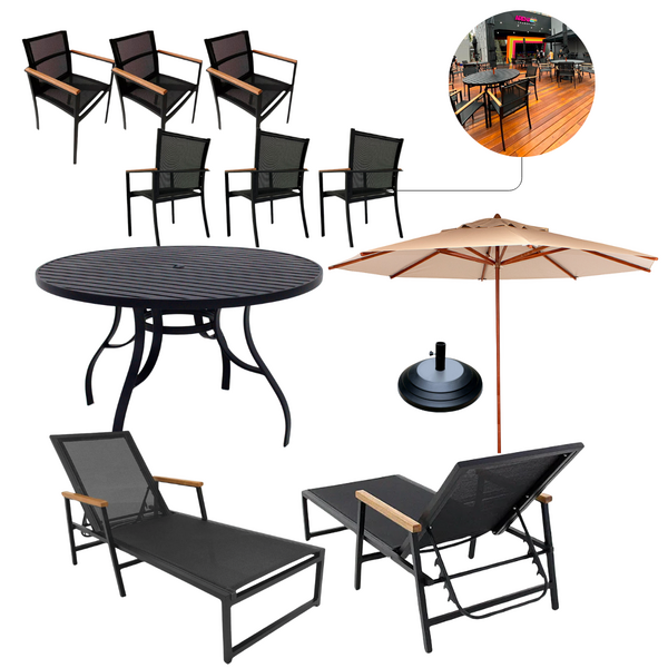 Kit Amélia Mesa Ripada 1,40m + 6 Poltronas + 2 Espreguiçadeir