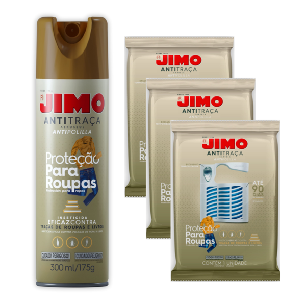Kit Antitraça Jimo 1 Anti Traça 300ml E 3 Anti Traça Cartela