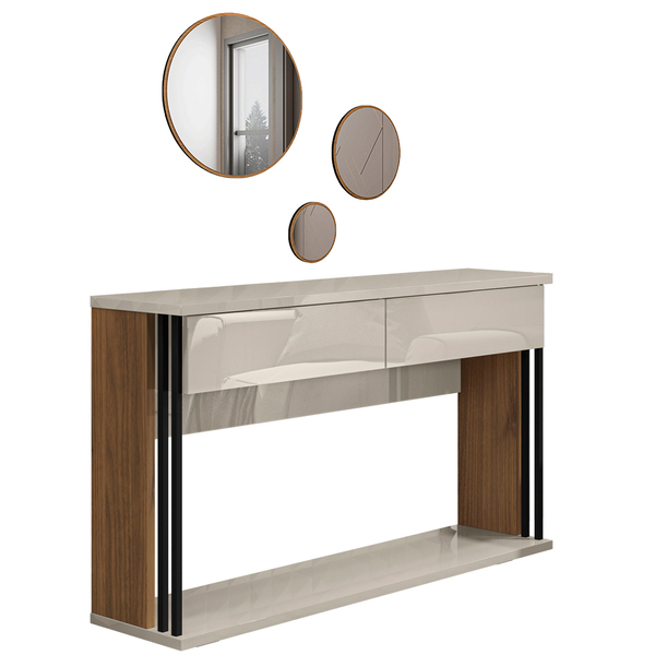 Kit Aparador Buffet 02 Gavetas Amber Com Espelho Caribe Preto