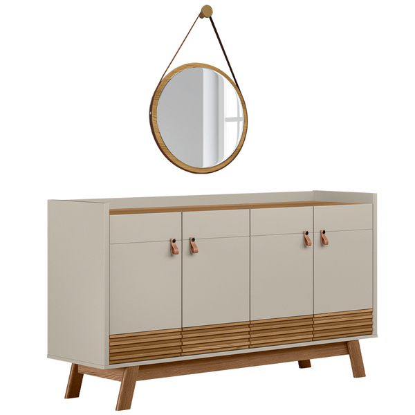 Kit Aparador Buffet 04 Portas Mason Com Espelho Adnet Freijó