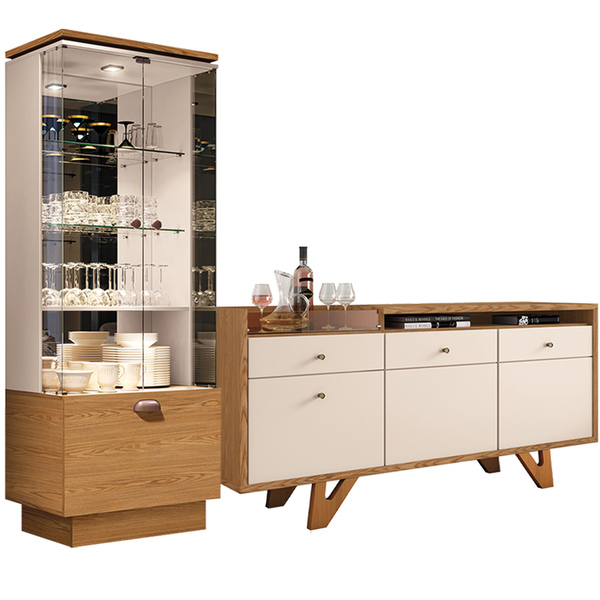 Kit Aparador Buffet Bar Valentim Com Cristaleira Adega Domini