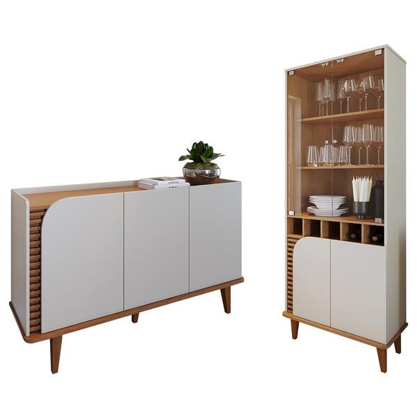 Kit Aparador Buffet E Cristaleira Jurere Pes Madeira Maciça