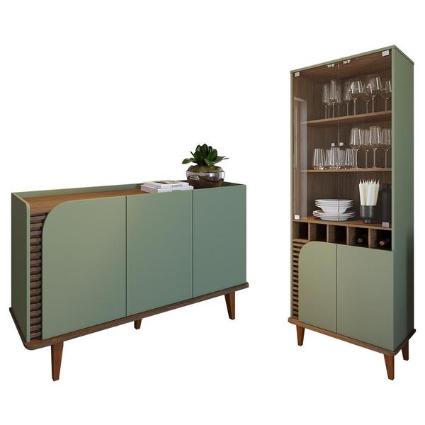 Kit Aparador Buffet E Cristaleira Jurere Pes Madeira Maciça