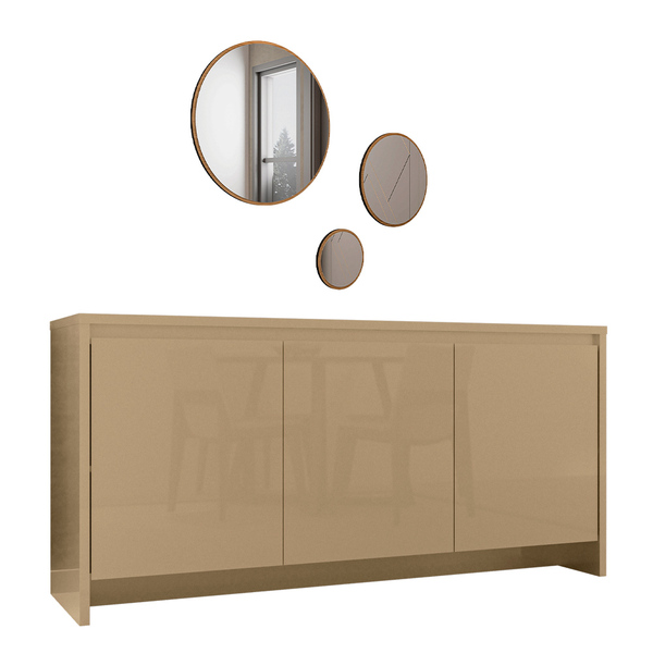 Kit Aparador Buffet Para Sala De Estar Madrid Com Espelho Car