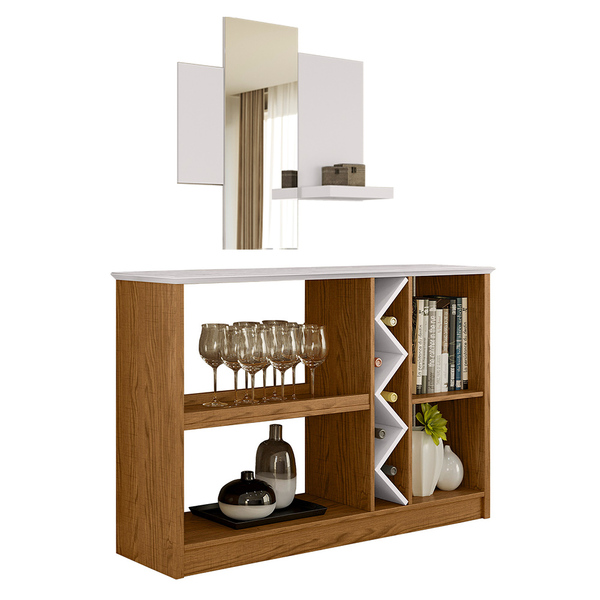Kit Aparador Buffet Para Sala Estar E Espelho Decorativo 91cm