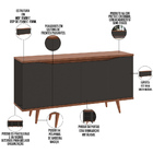 Kit Aparador Buffet Para Sala Estar Grace Com Espelho Caribe