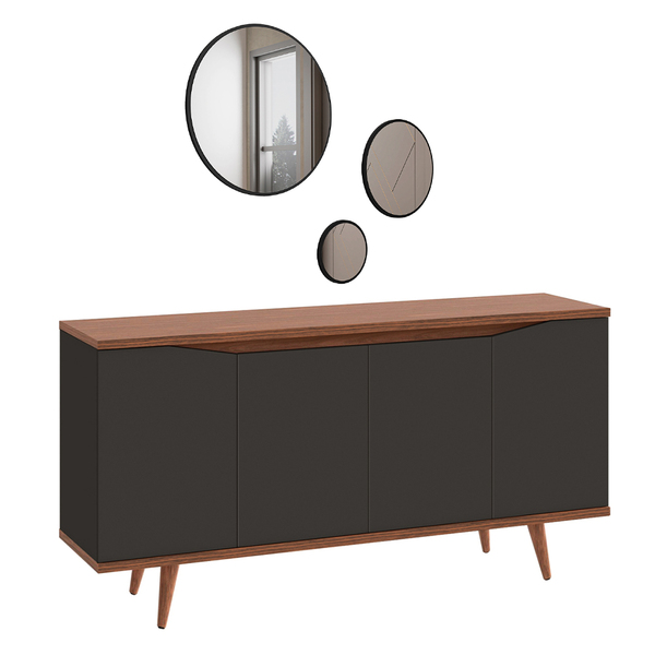 Kit Aparador Buffet Para Sala Estar Grace Com Espelho Caribe