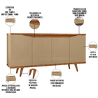 Kit Aparador Buffet Sala De Estar Grace Com Espelho Caribe Pr