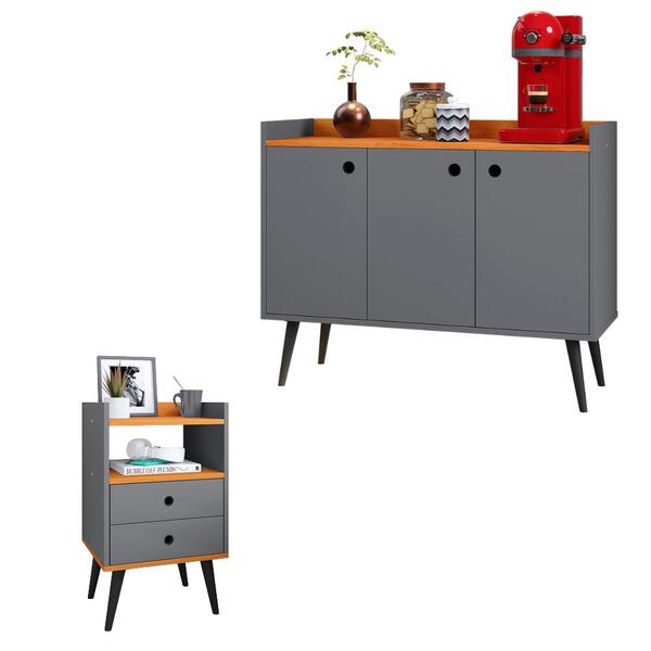 Kit Aparador Buffet Wood New 3 Portas E Mesa De Cabeceira Dre